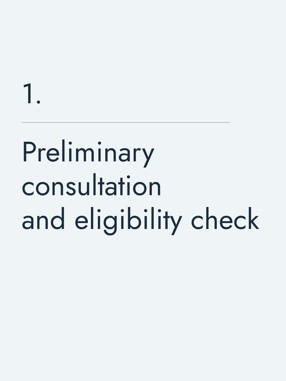 Preliminary consultation and eligibility check