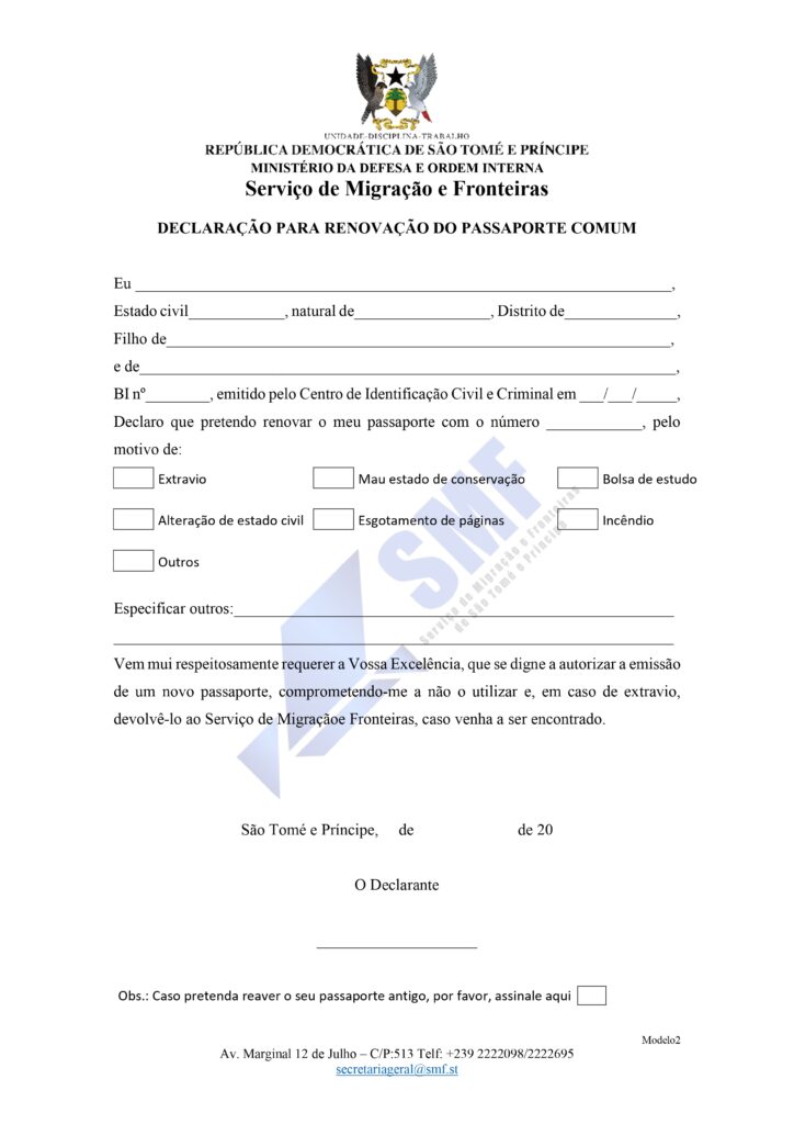 São Tomé and Príncipe passport renewal form